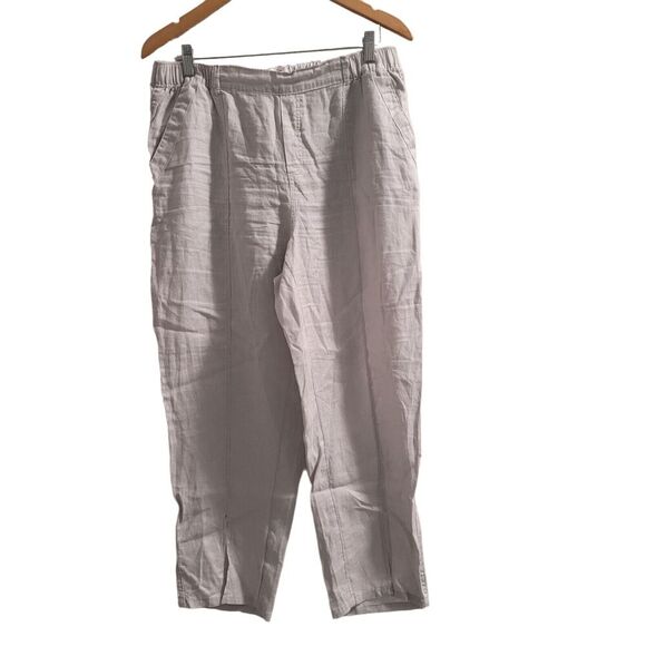 Nicole Miller Womens 100% Linen Pants Size L Tan Straight Leg Summer Beachy - Picture 1 of 9